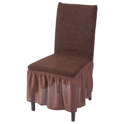 Elastic Stretchable Designer Woven Jacquard Dining Chair Cover with Frill, Pecan Brown
