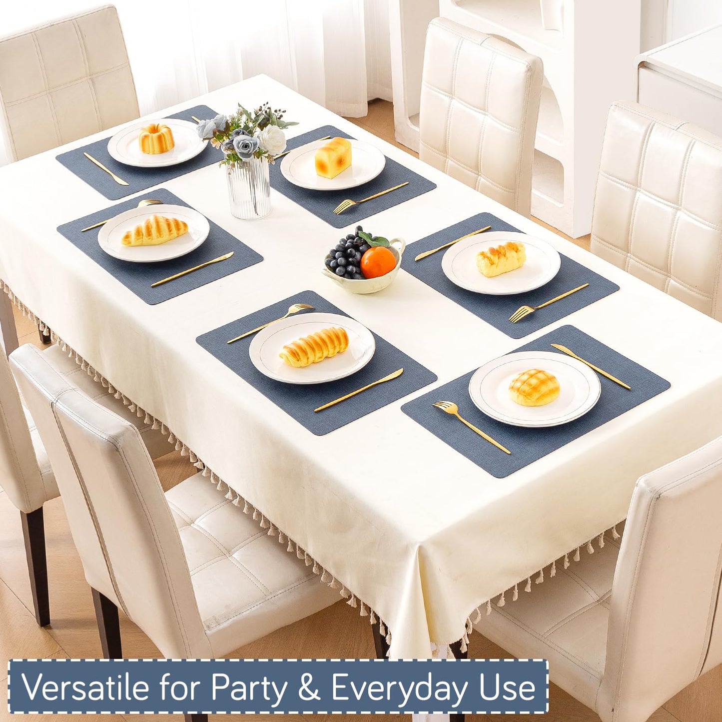 Modern Weaves Royal Luxe Faux Leather Mats for Dining Table - Navy Blue