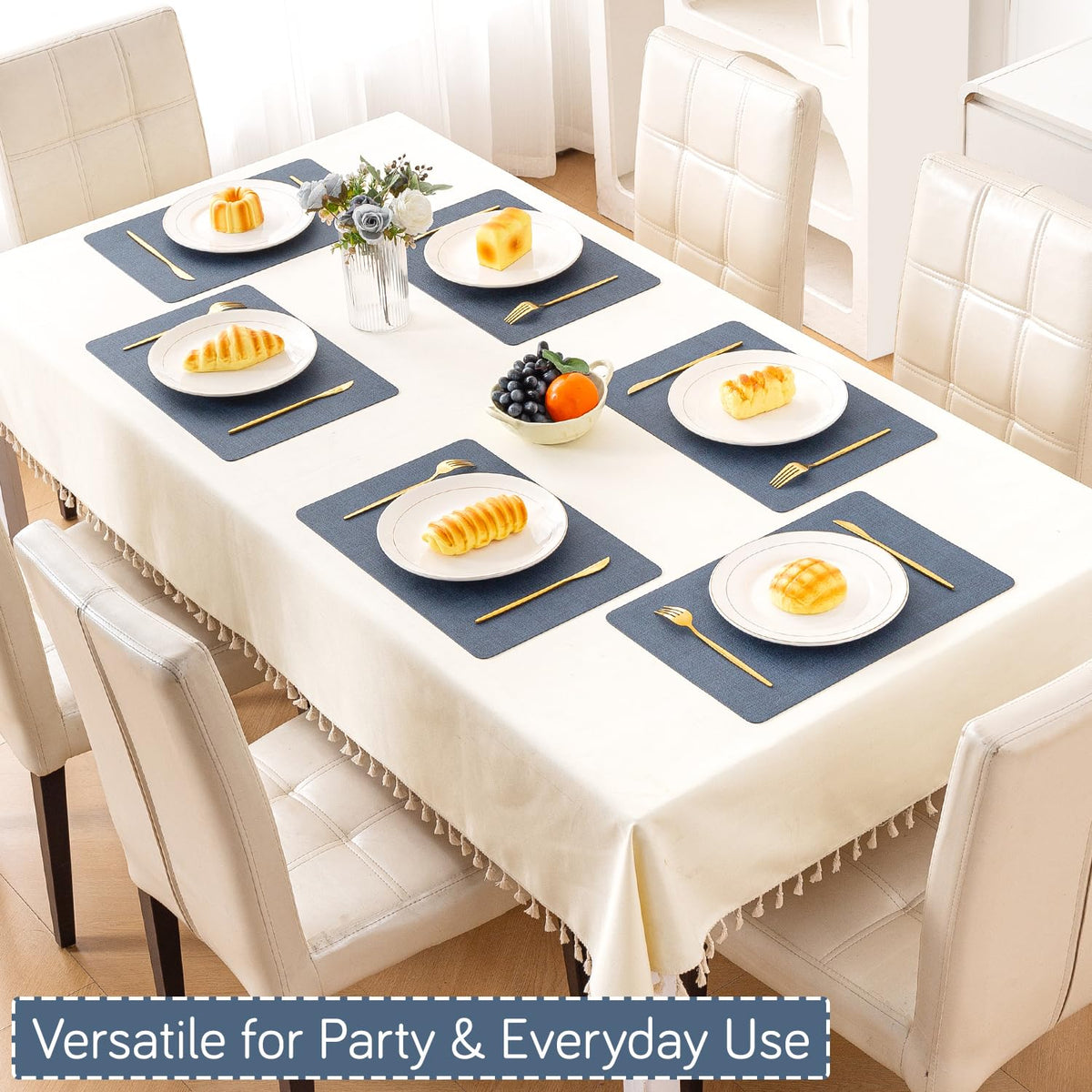 Modern Weaves Royal Luxe Faux Leather Mats for Dining Table - Navy Blue