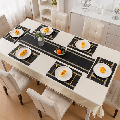 Chevron Stripes PVC Mats for Dining Table - Jet Black