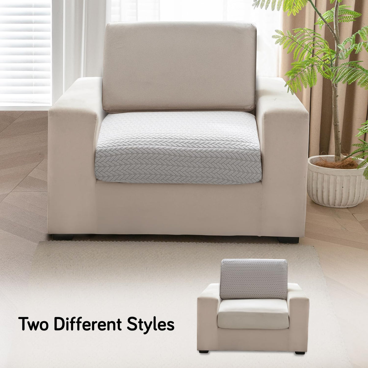 Stretchable Thick Jacquard Textured Seat Couch Cushion Cover for 1/2/3 Seaters, Light Grey