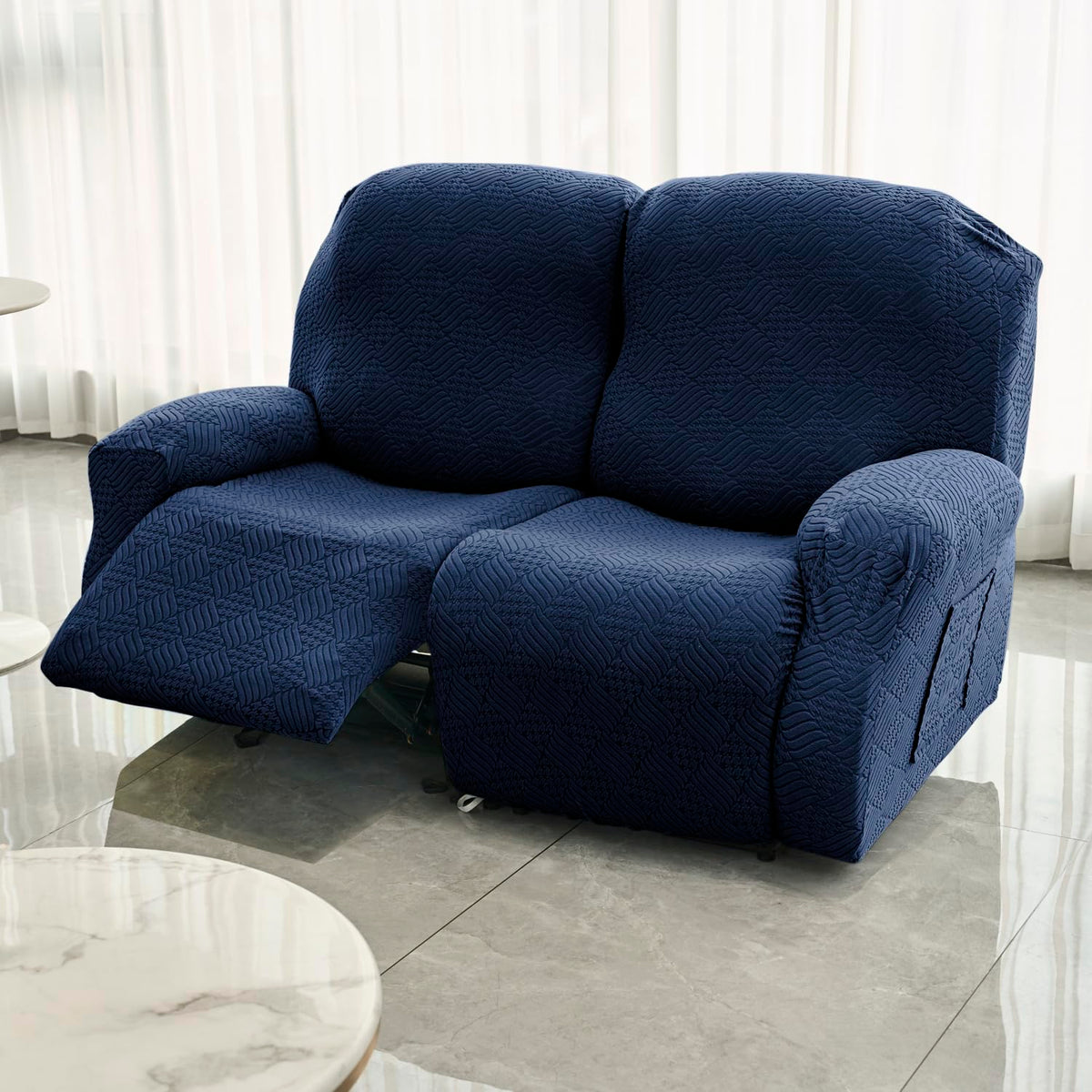 Buy Navy Blue Colour Jacquard 2 Seater Recliner Sofa Cover