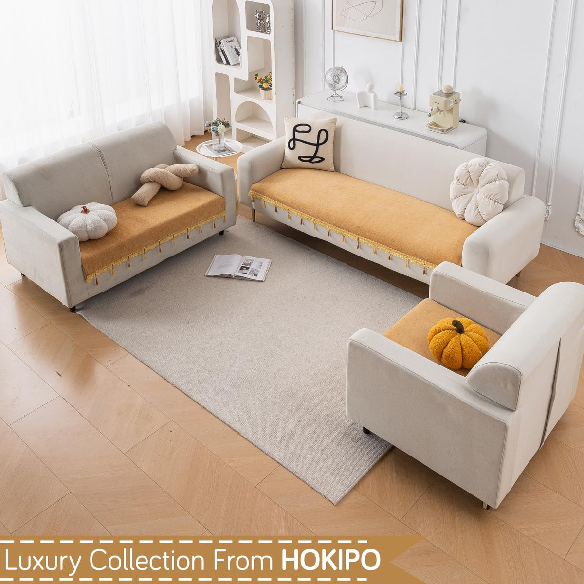 Serenity Tassel Chenille Sofa Cover with Tassel – Sunlit Amber