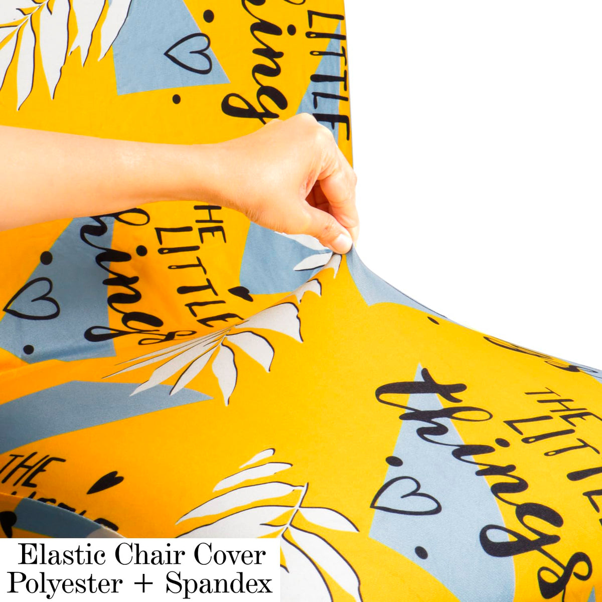 Polyester Dining Chair Covers Set of 4/6 with Matching Tablecloth, Typography Cyber Yellow