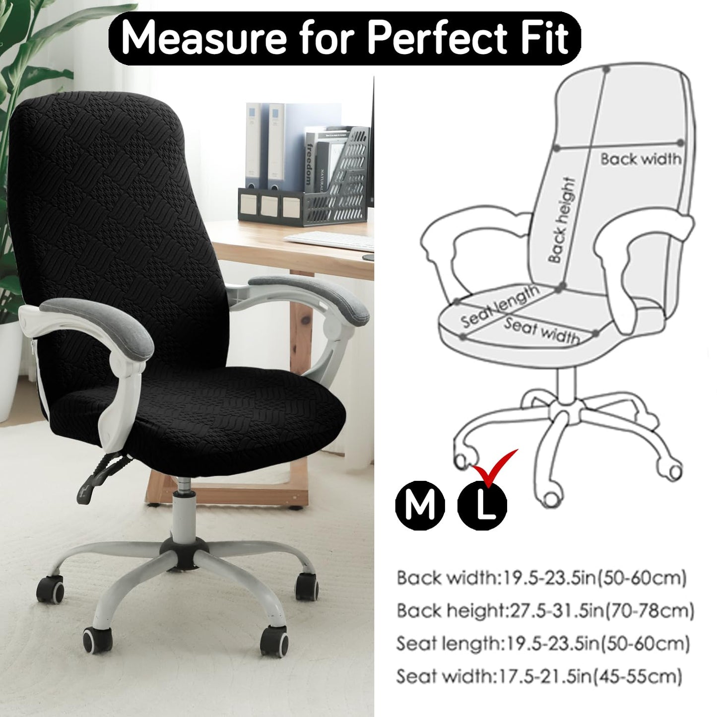 170GSM Stretchable Jacquard Office Chair Cover, Black