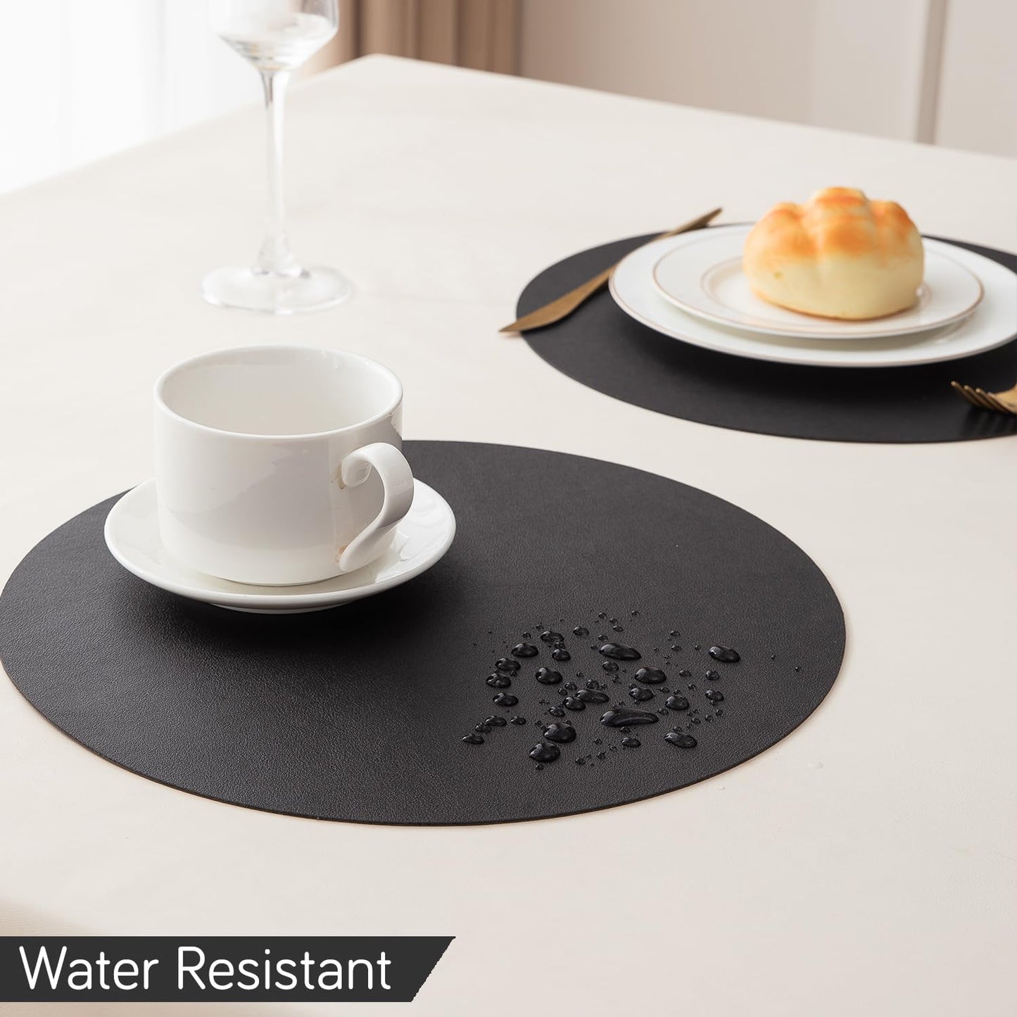 Premium Faux Leather Dining Table Round Mats, Black