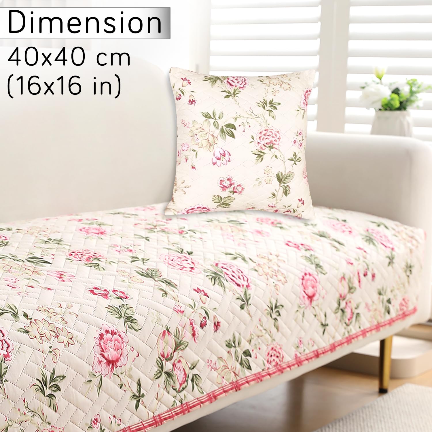 Beige Peonies Printed quilted modern design sofa covers