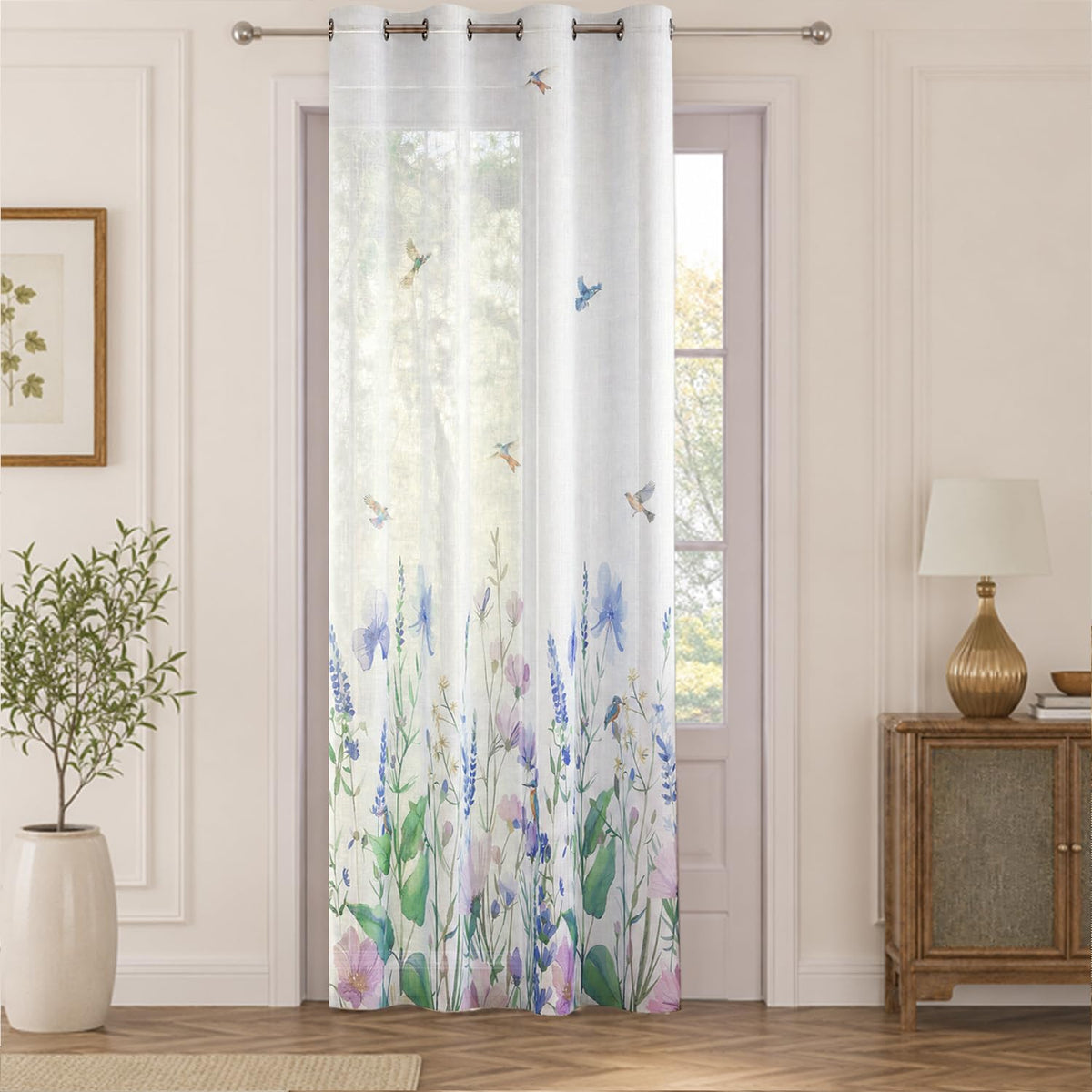 HOKIPO Meadow Bloom Sheer Curtains, 7 Feet Long - Bluebird Blossom - image 2