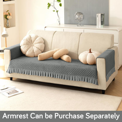 Holland Velvet Sofa Cover Seat Mat with Frill for 1/2/3 - Seater, Grey
