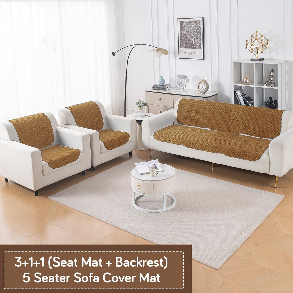Quilt Classic 5-Seater Sofa Cover (3+1+1), Golden