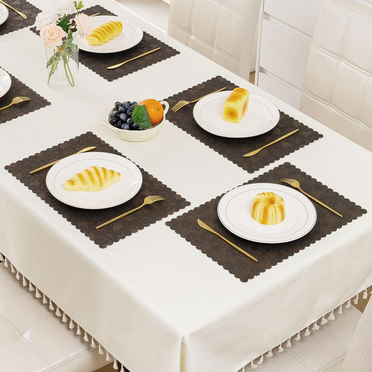 Florista Blush Royal Luxe Faux Leather Mats for Dining Table - Irish Coffee