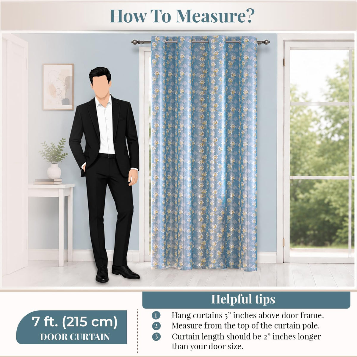 HOKIPO Vogue Shine Eyelet Curtains, 7 Feet Long - Denim Blue - image 8