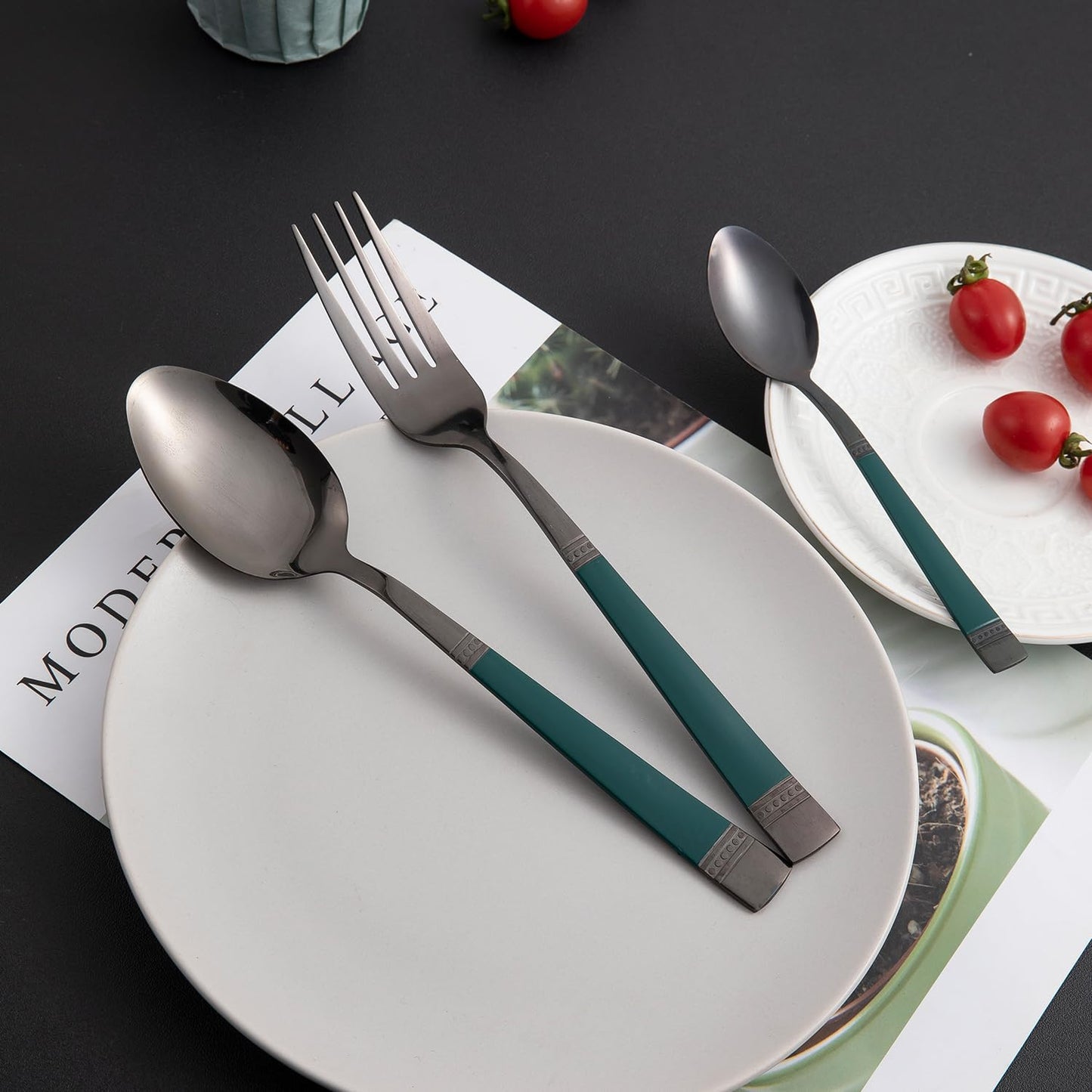 Cutlery Set of 18 / 24 Pcs Stainless Steel Flatware Set, Mirror Finish - Black