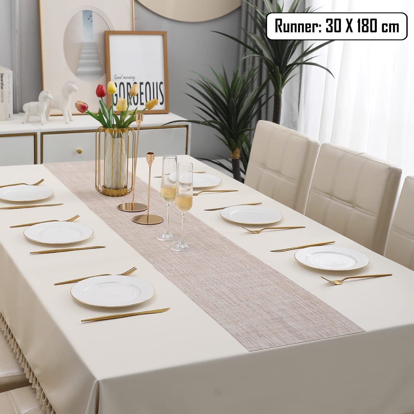 PVC Table Runner, Beige