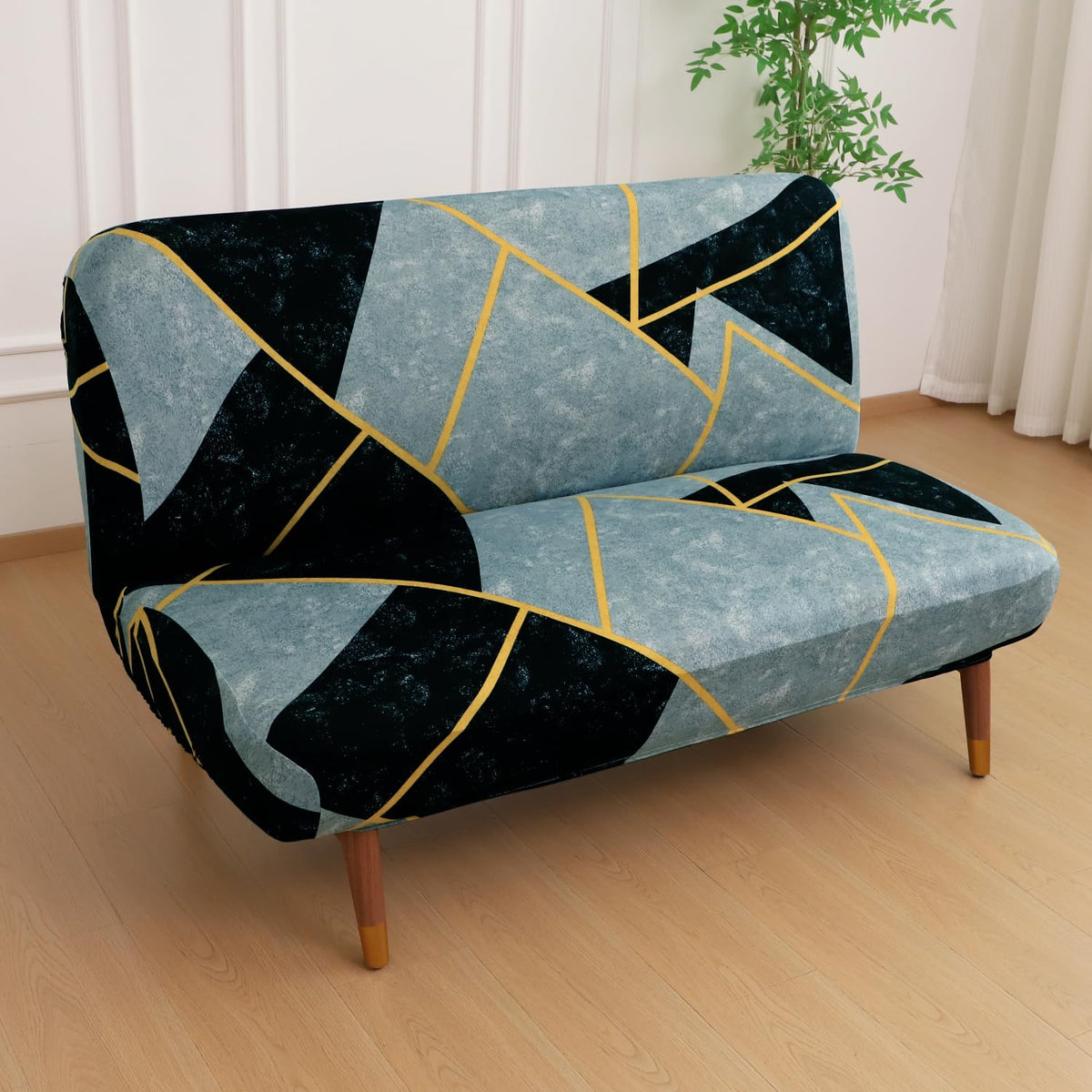 Buy Multicolor Abstract Geometry Printed Elastic Armless Sofa Cover - HOKIPO