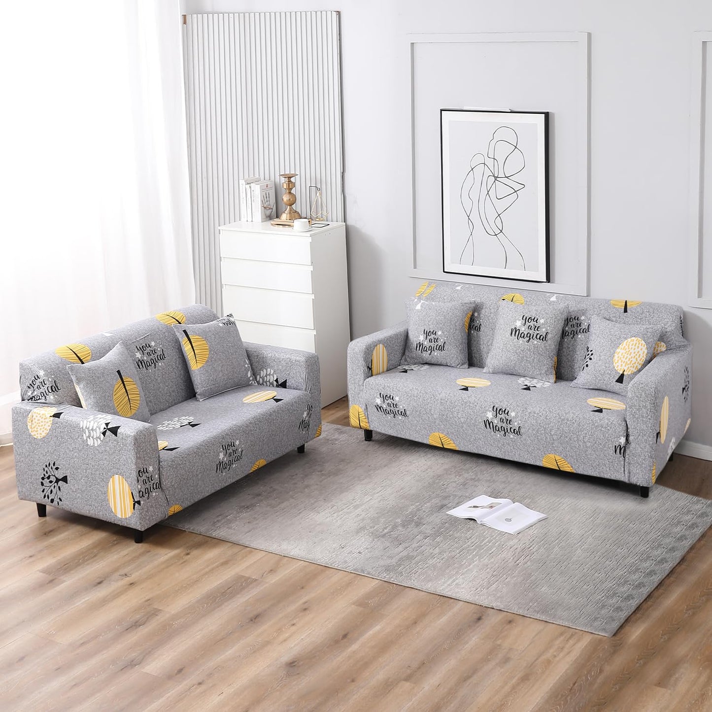 Elastic Stretchable Printed Sofa Cover, Grey Trees
