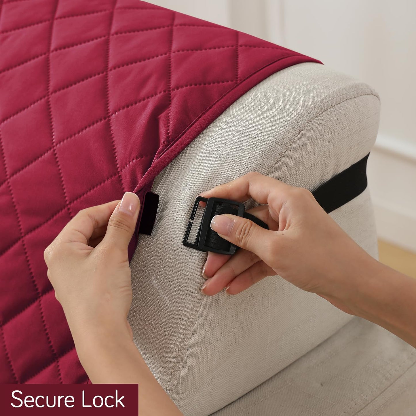 Quilted Waterproof Sofa Cover Mat with Pockets on Armrest Cover - Maroon