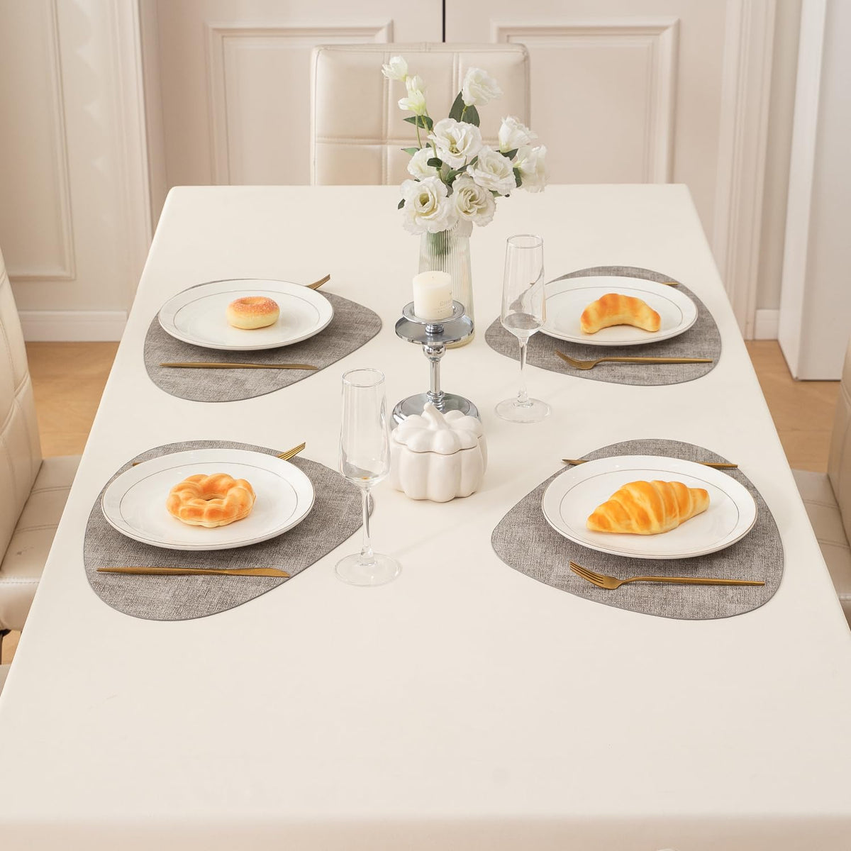 Premium Faux Leather Dining Table Mats, Light Brown
