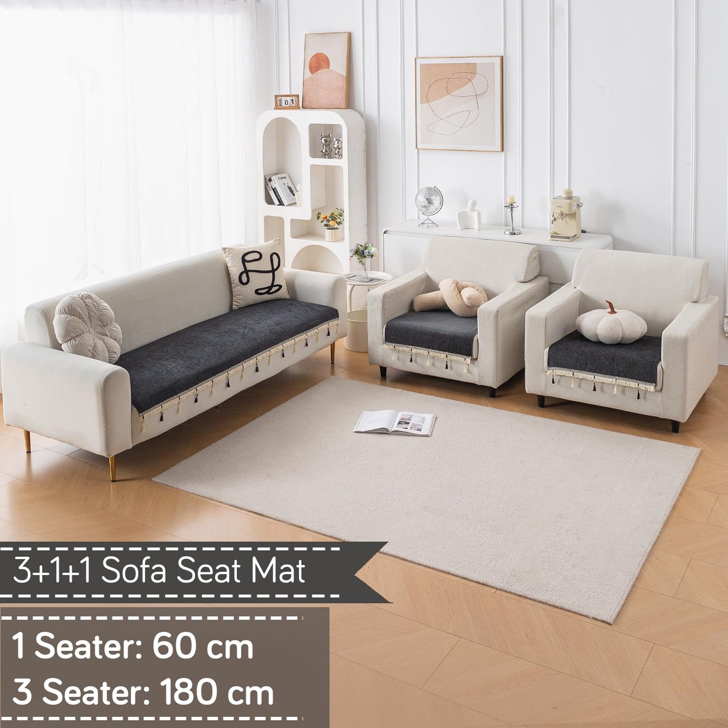 Serenity Tassel Chenille Sofa Cover with Tassel – Midnight Graphite