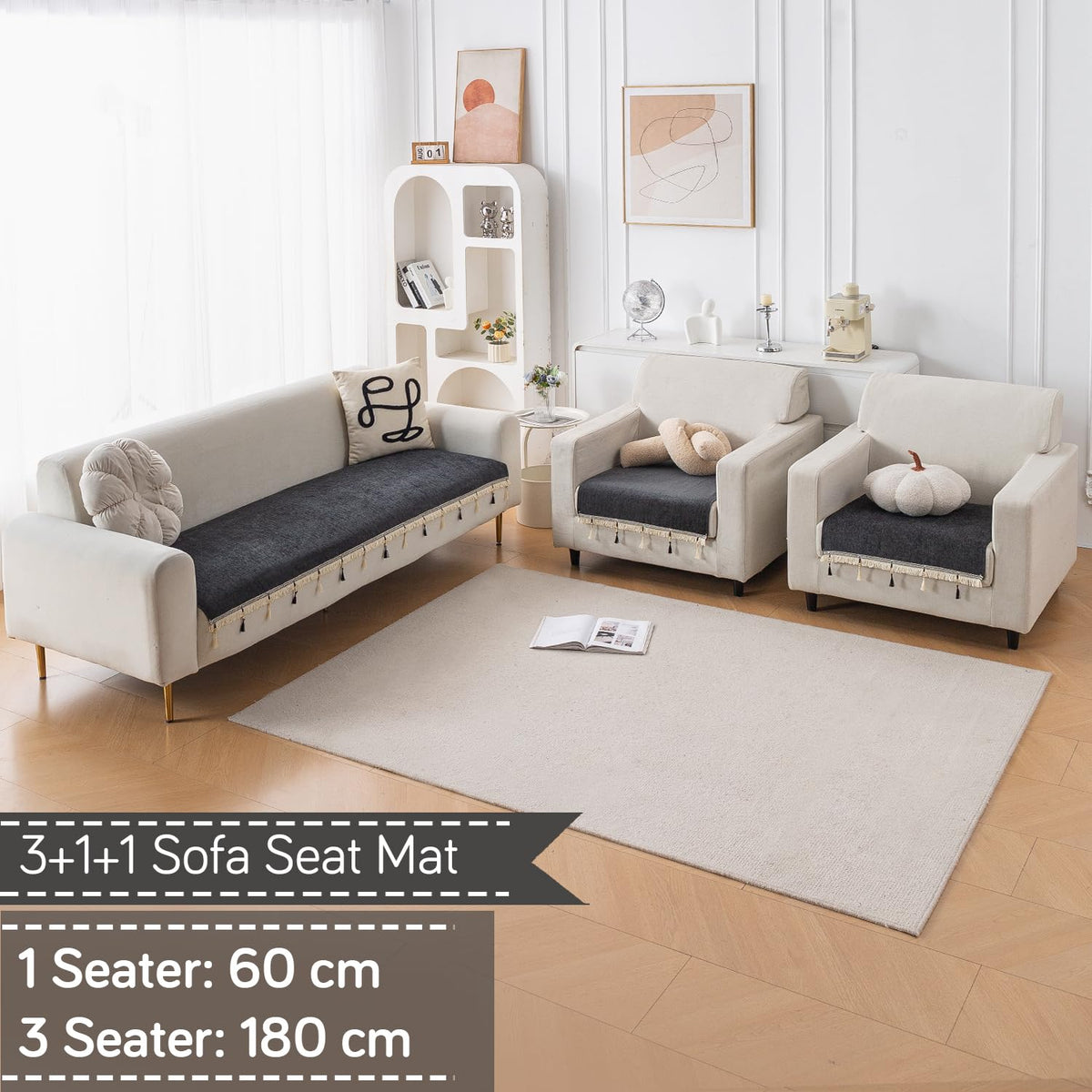 Serenity Tassel Chenille Sofa Cover with Tassel – Midnight Graphite