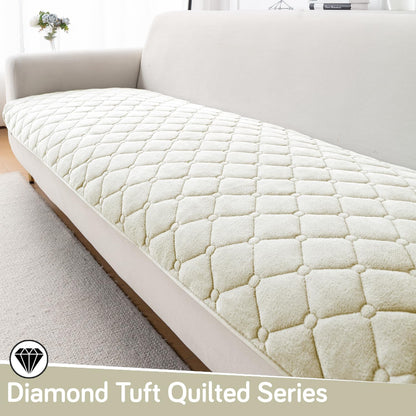 Diamond Tuft Quilted 5-Seater Sofa Mat (3+1+1), Anti-Slip, Ivory Cream