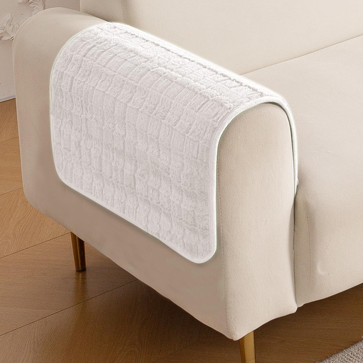 'Plush Haven' Premium Anti Slip Sofa Cover Mat, White