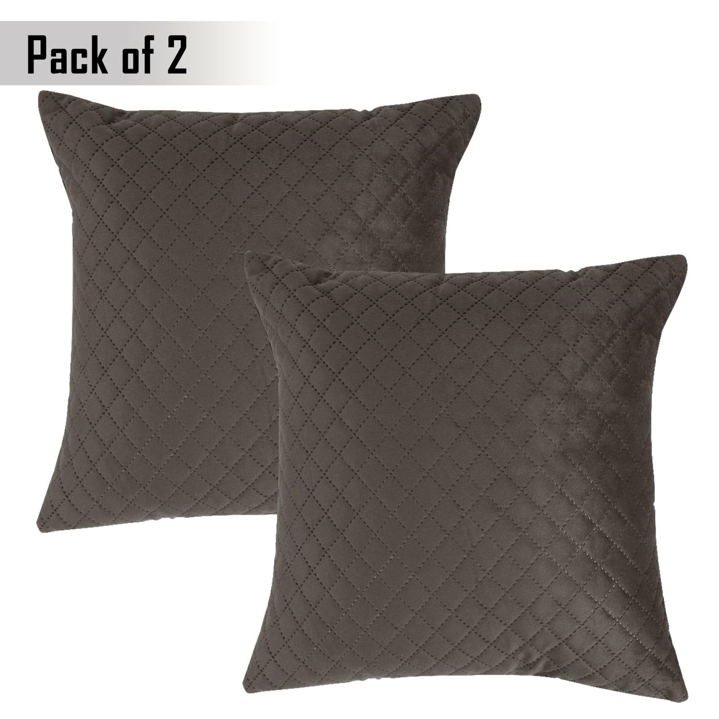 Quilted Velvet Sofa Cushion Cover Pack of 2, Taupe Brown