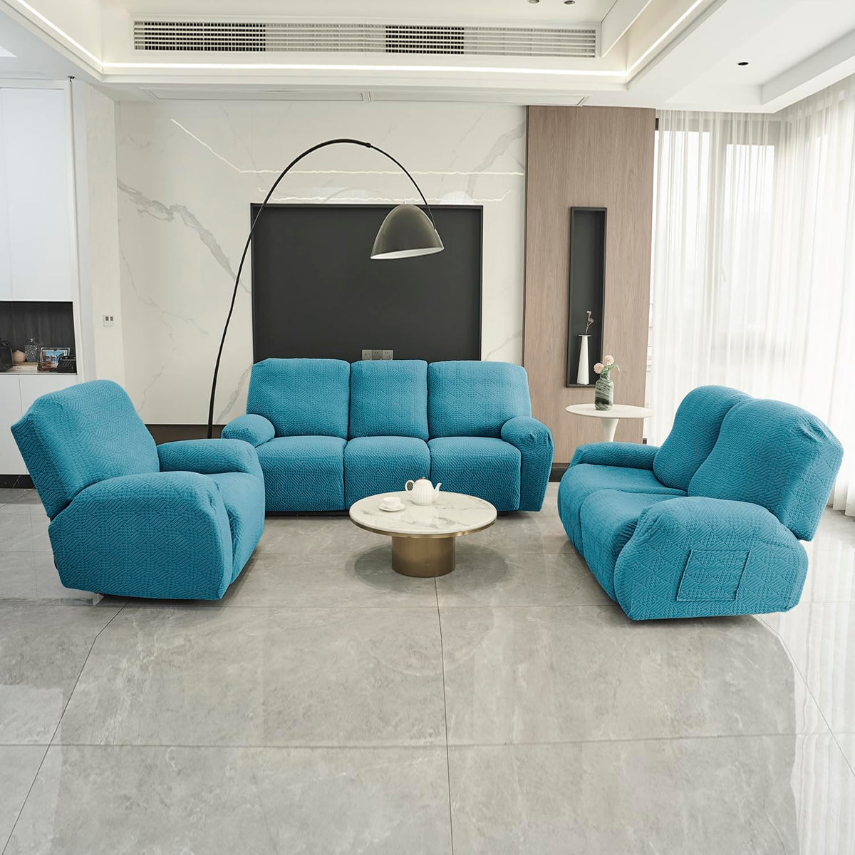 Buy Turquoise colour jacquard recliner sofa cover – 1,2,3 Seater | HOKIPO