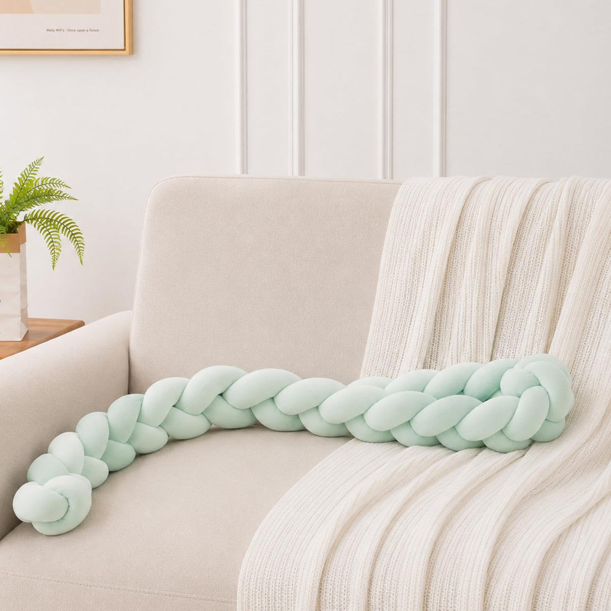 HOKIPO Braided Knot Chain Pillow for Sofa & Bed, 200 cm, Green