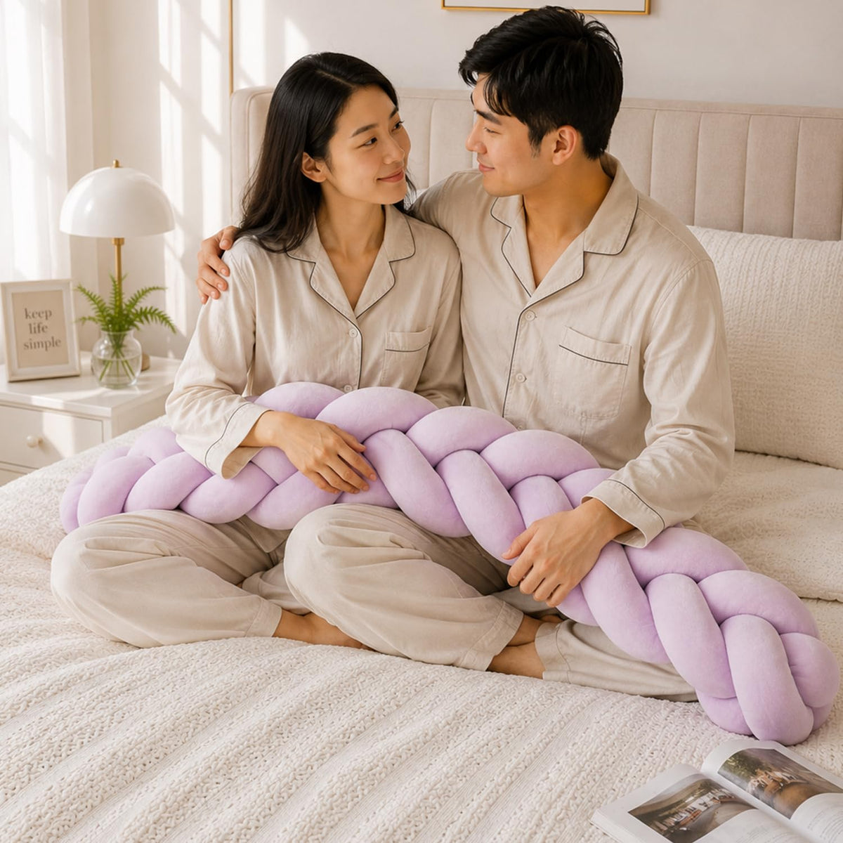 HOKIPO Braided Knot Chain Pillow for Sofa & Bed, 200 cm, Purple