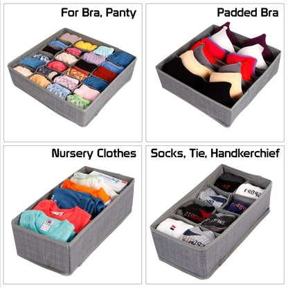 Multi Compartment Undergarments Organiser, Drawer Divider for Underwear, Lingerie, Bras, Socks, Ties, 6/7/ 8/24 Cells, 4 Piece Set, Grey