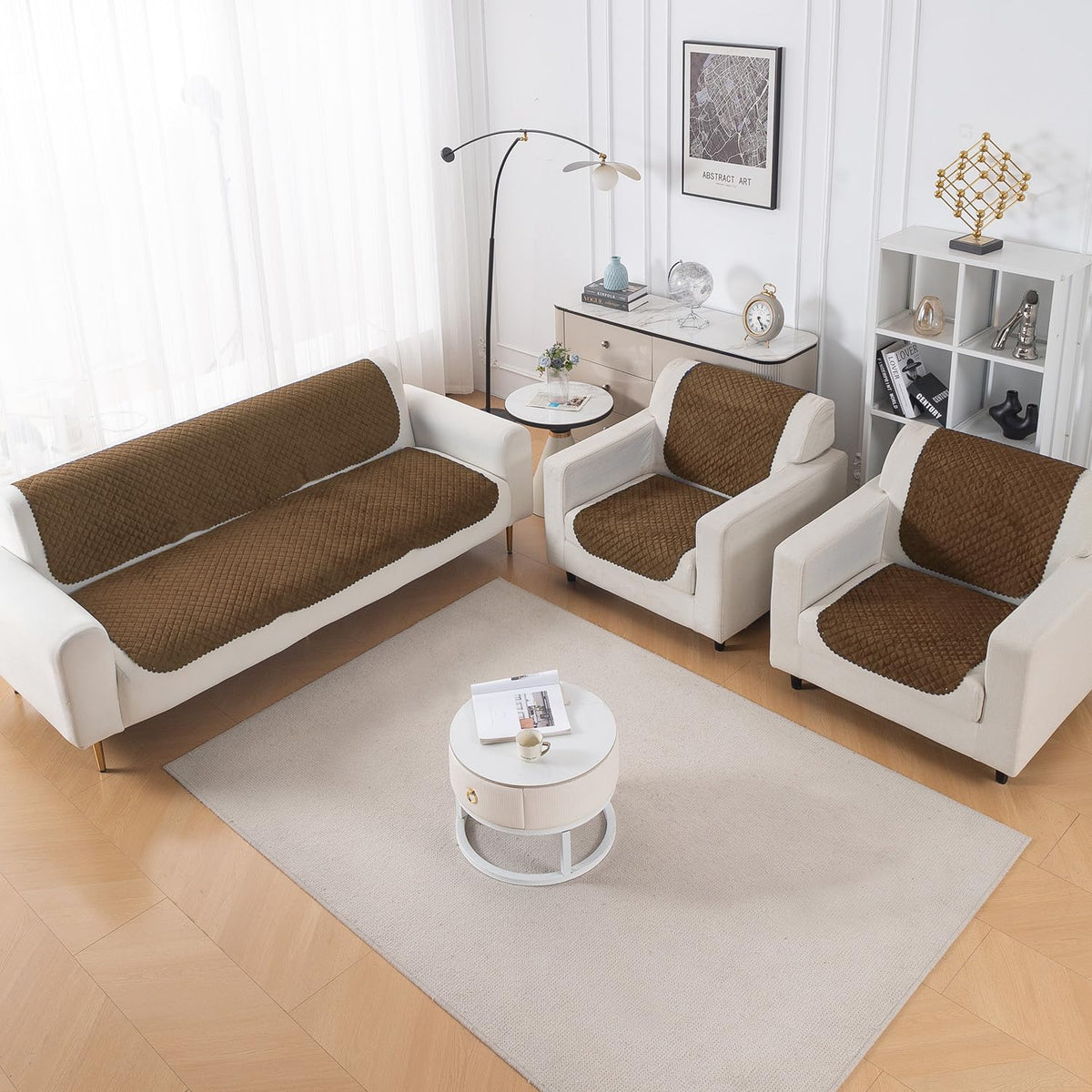 Quilt Classic 5-Seater Sofa Cover (3+1+1), Light Coffee