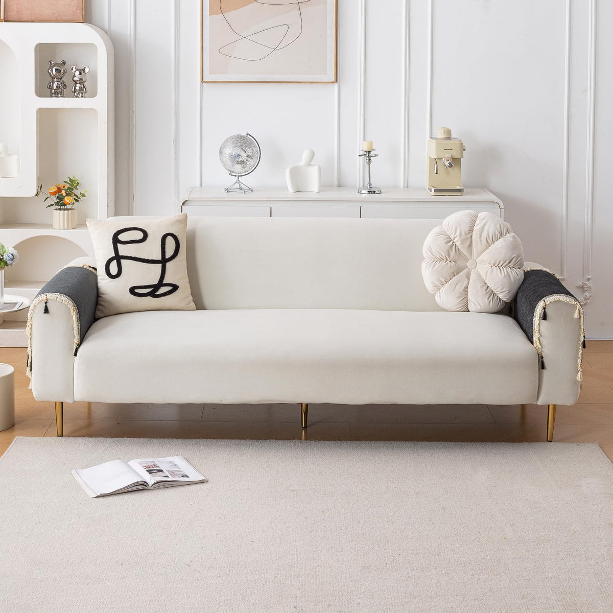 Serenity Tassel Chenille Sofa Cover with Tassel – Midnight Graphite