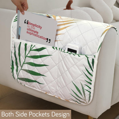 Quilted, Waterproof and Anti-Slip Sofa Cover Mat, Palm Leaves Forest Green