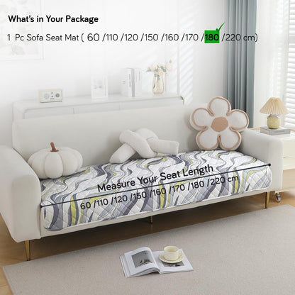 Quilted, Waterproof and Anti-Slip Sofa Cover Mat, Curved Lines Pearl White