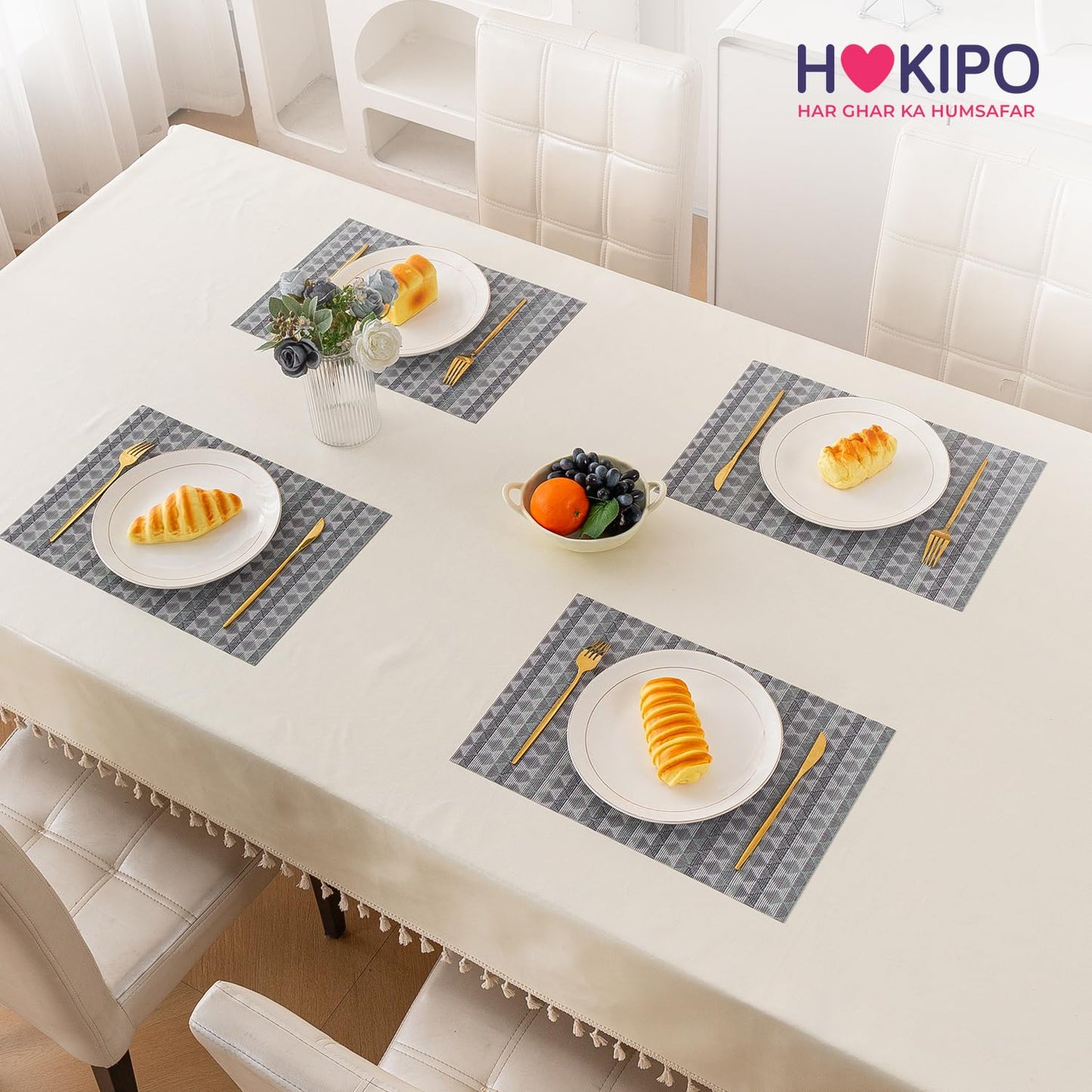 RhombusEcho Washable PVC Mats for Dining Table - Glacier Grey