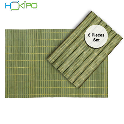 Heat Resistant Bamboo Table Mats Set of 6, 45 x 30 cm, Green