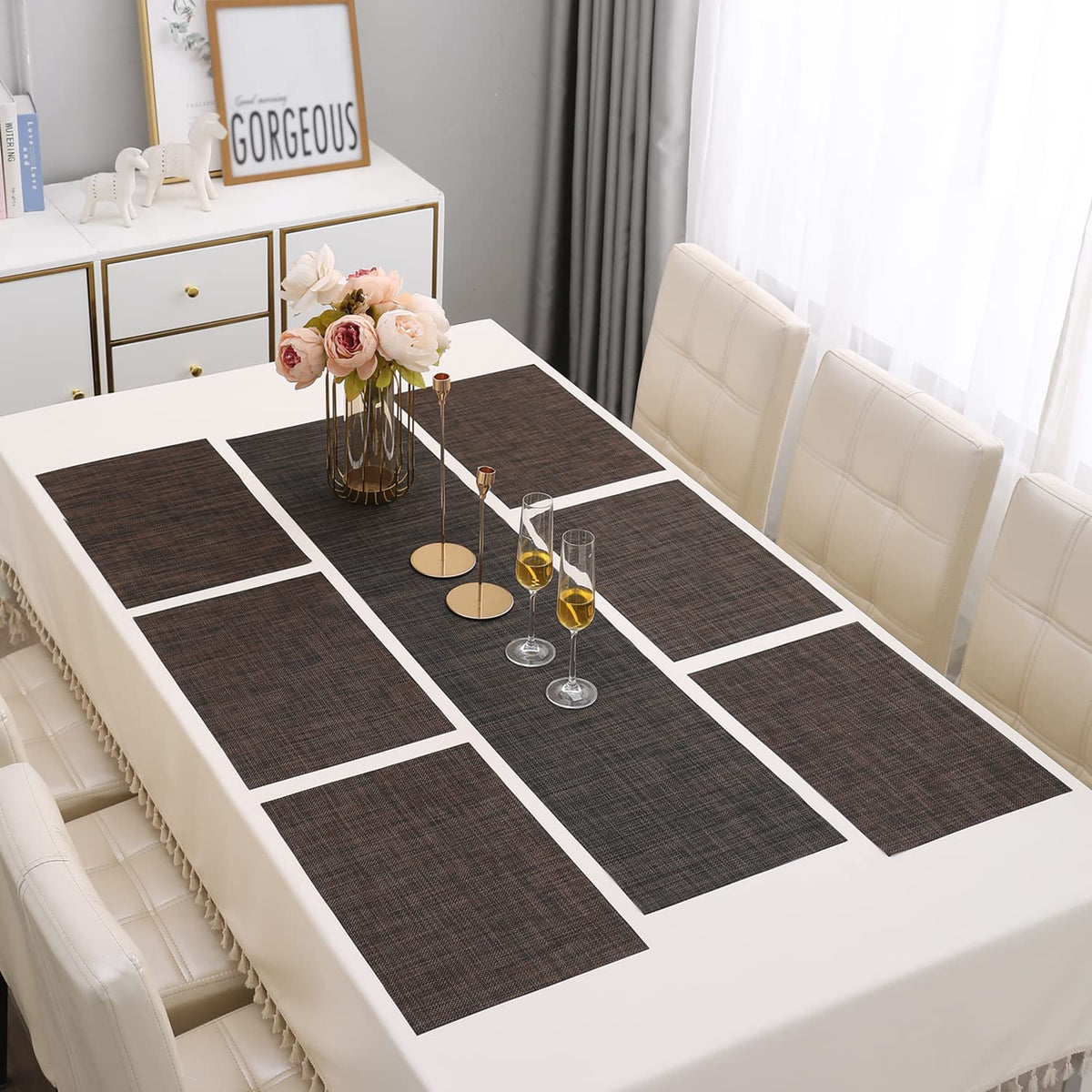 PVC Dining Table Mats, Dark Brown