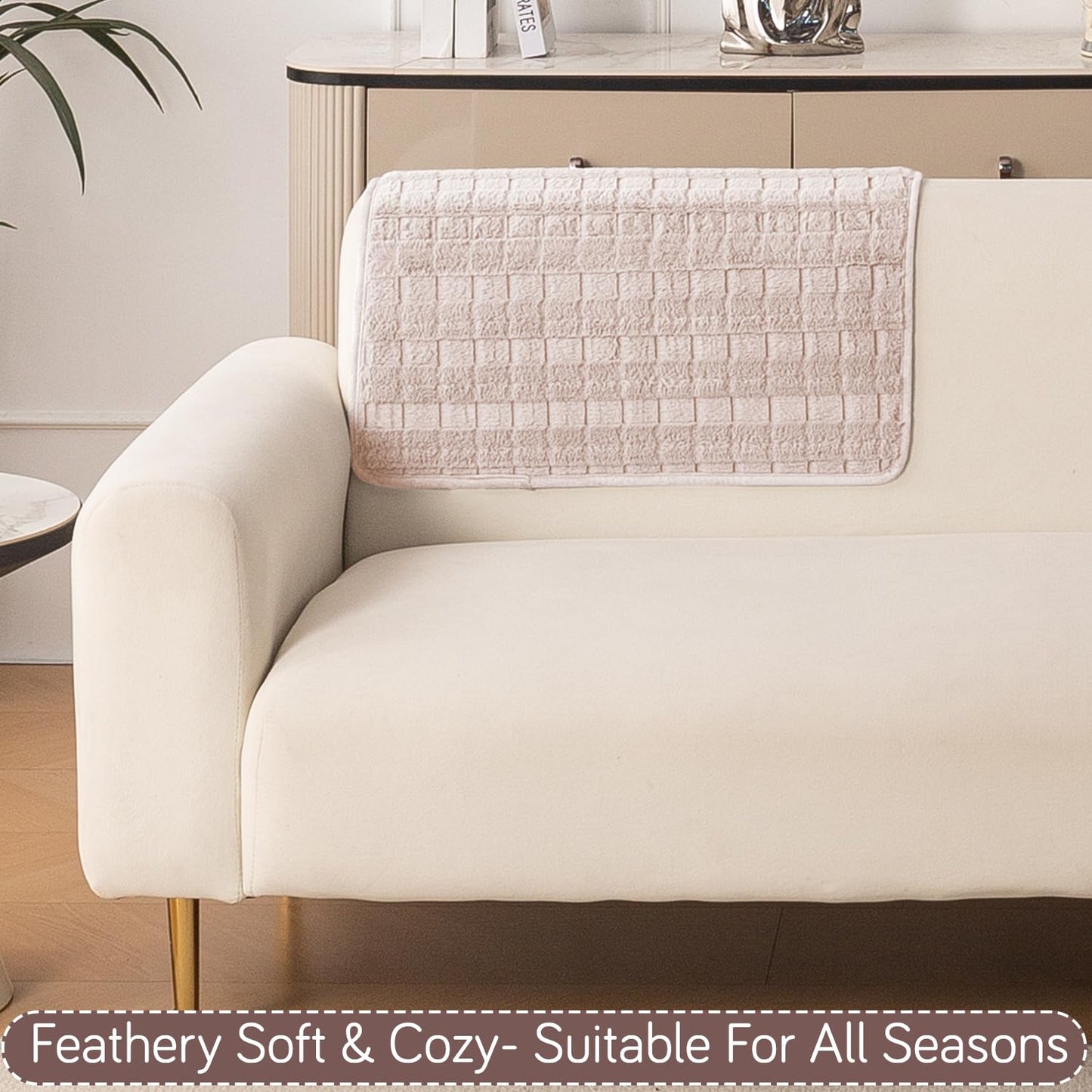 Premium Plush Anti Slip Sofa Cover Mat, Beige