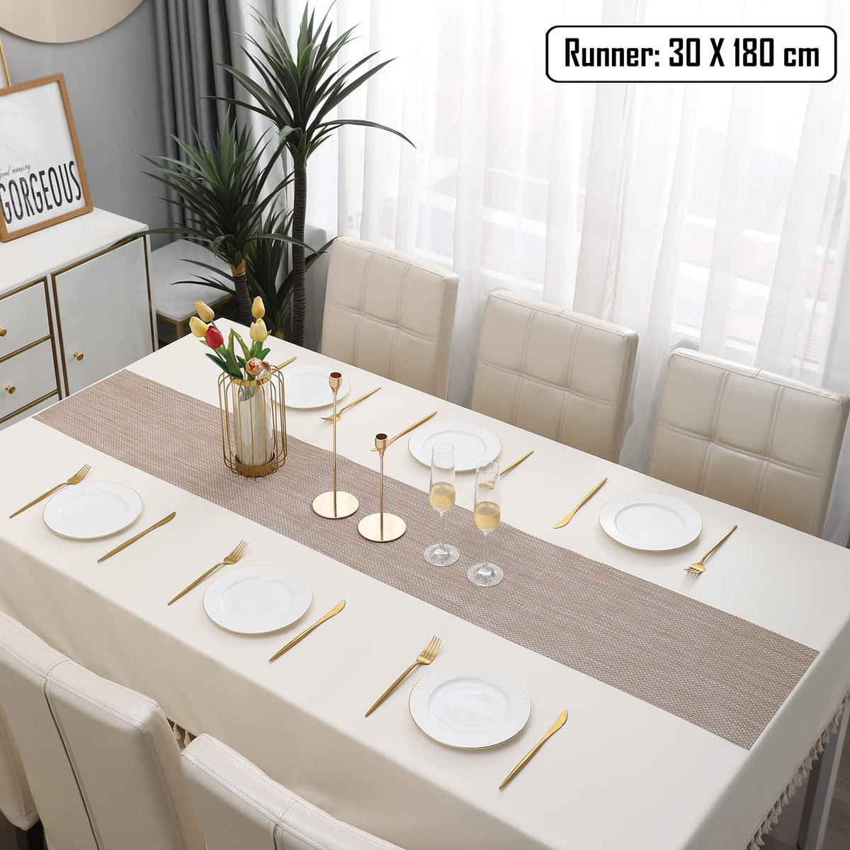 Buy Beige Brown Colour PVC Table Runner for 6 Seater (30x180cm) | HOKIPO