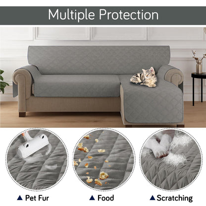 HOKIPO Quilted Reversible One Piece L Shape 4/5/6 Seater Sofa Cover Mat, Light Grey