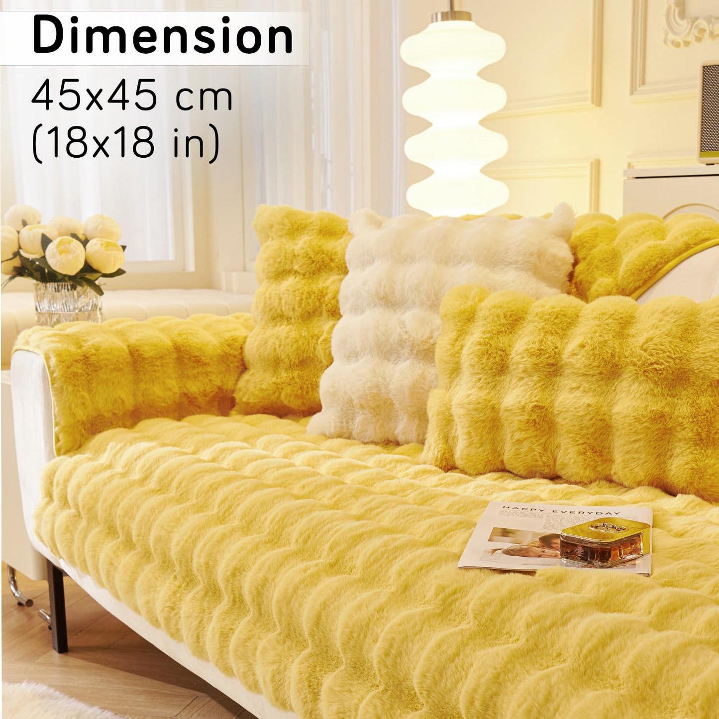 Buy cute Honey Yellow colour Zippered faux rabbit fur Sofa Pillow Covers