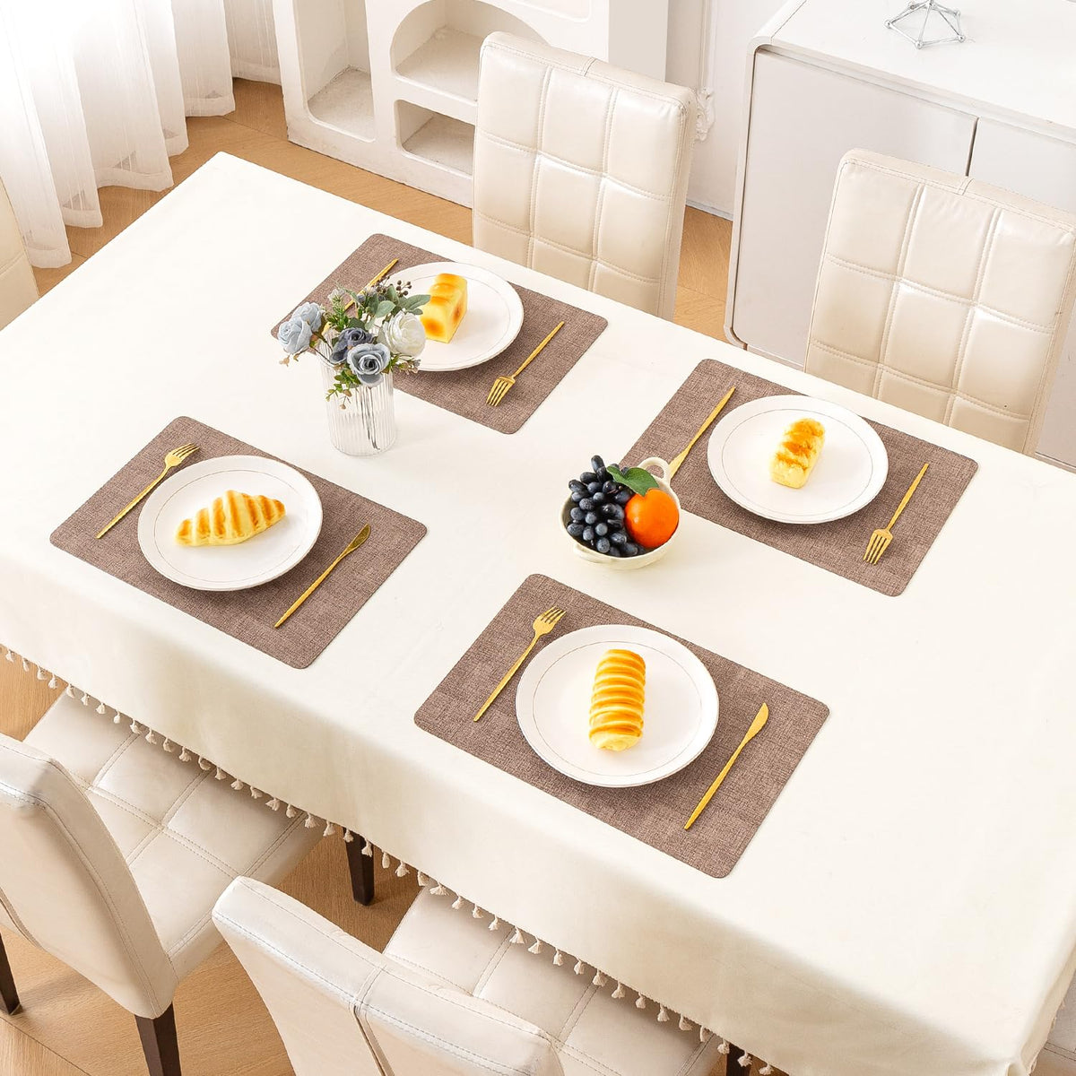 Modern Weaves Royal Luxe Faux Leather Mats for Dining Table - Cocoa Brown