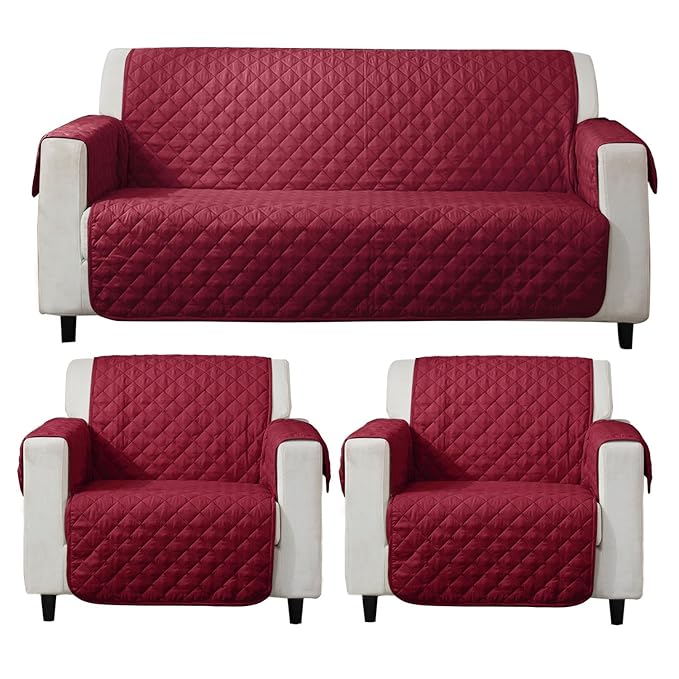 Maroon Polyester quilted 3 1 1 seater sofa cover