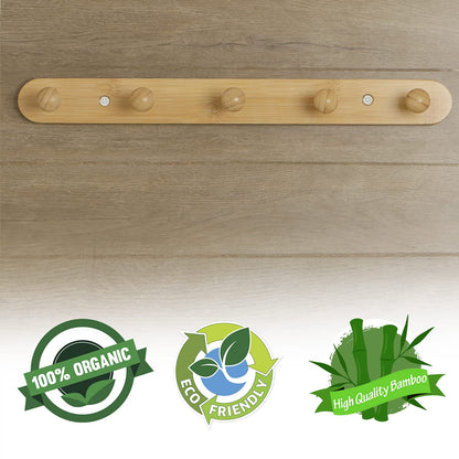 Bamboo Wooden Heavy Duty Wall Mounted Hooks for Hanging - 3/4/5 Hooks Rail