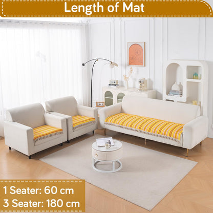 Artisan Boho 5-Seater Sofa Seat Mat with Tassels (3+1+1), Mustard Yellow