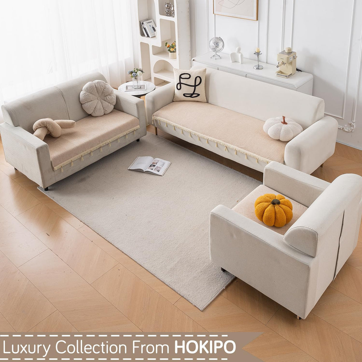 Serenity Tassel Chenille Sofa Cover with Tassel – Ivory Fringe