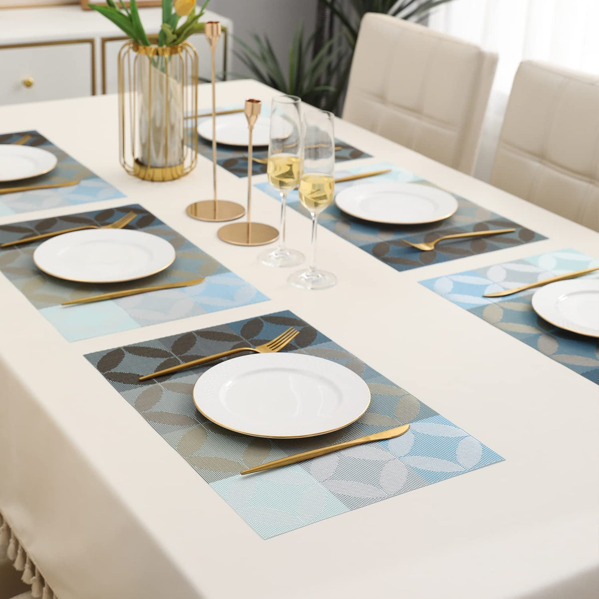 PVC Dining Table Mats, Geometric Blue
