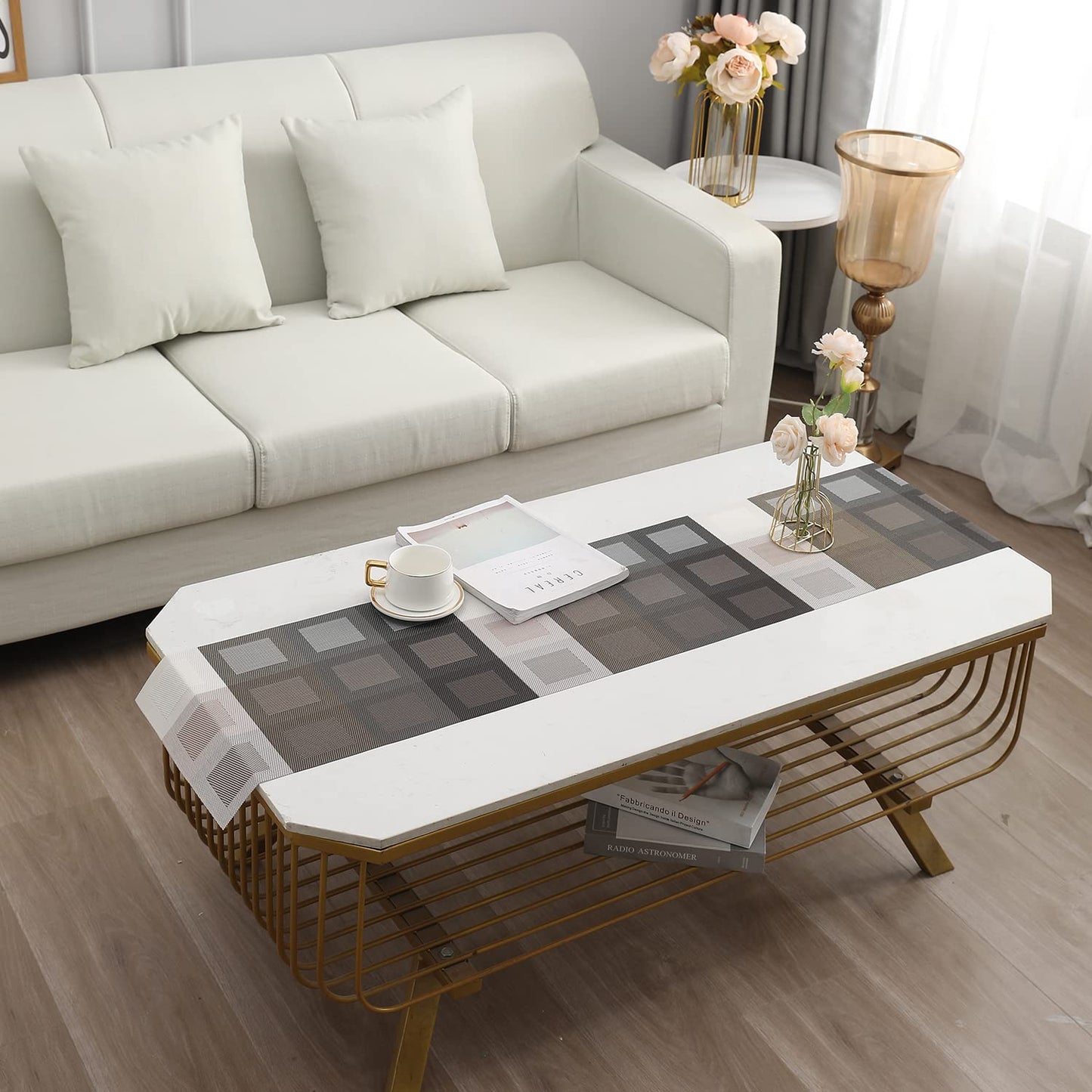 PVC Table Runner Dinner and Coffee Table, 30x135 cm, Gradient Brown