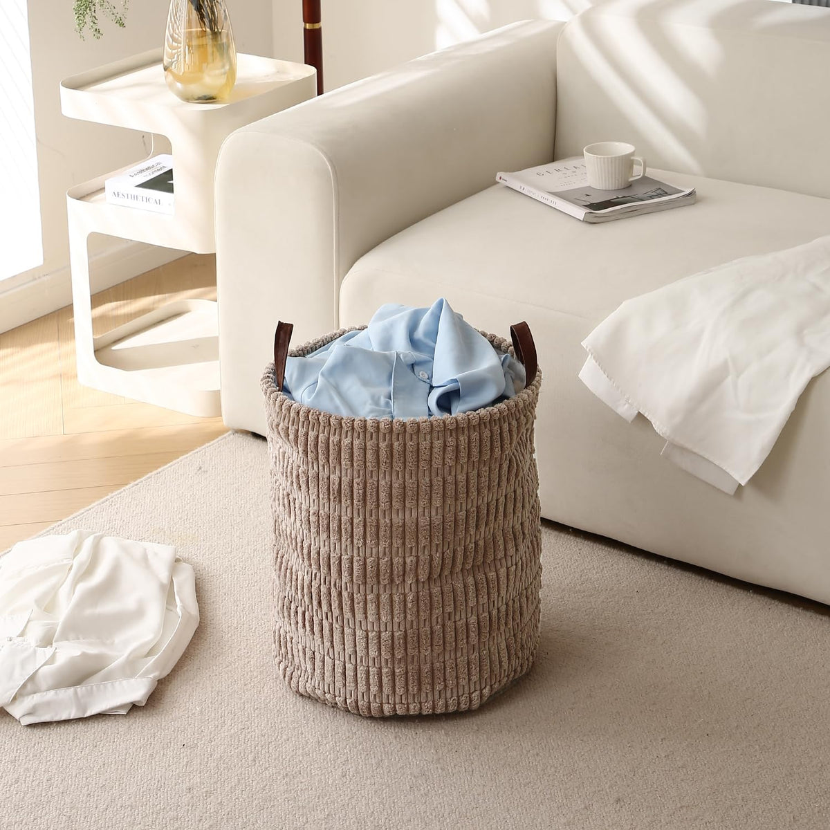 Folding Laundry Bag for Clothes Hamper, Collapsible Storage Basket, Latte Brown